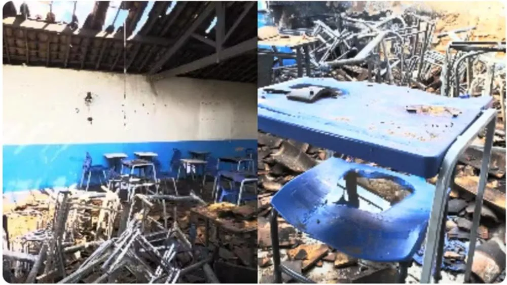 Incêndio atinge sala de aula e parte do teto desaba em cidade no Piauí